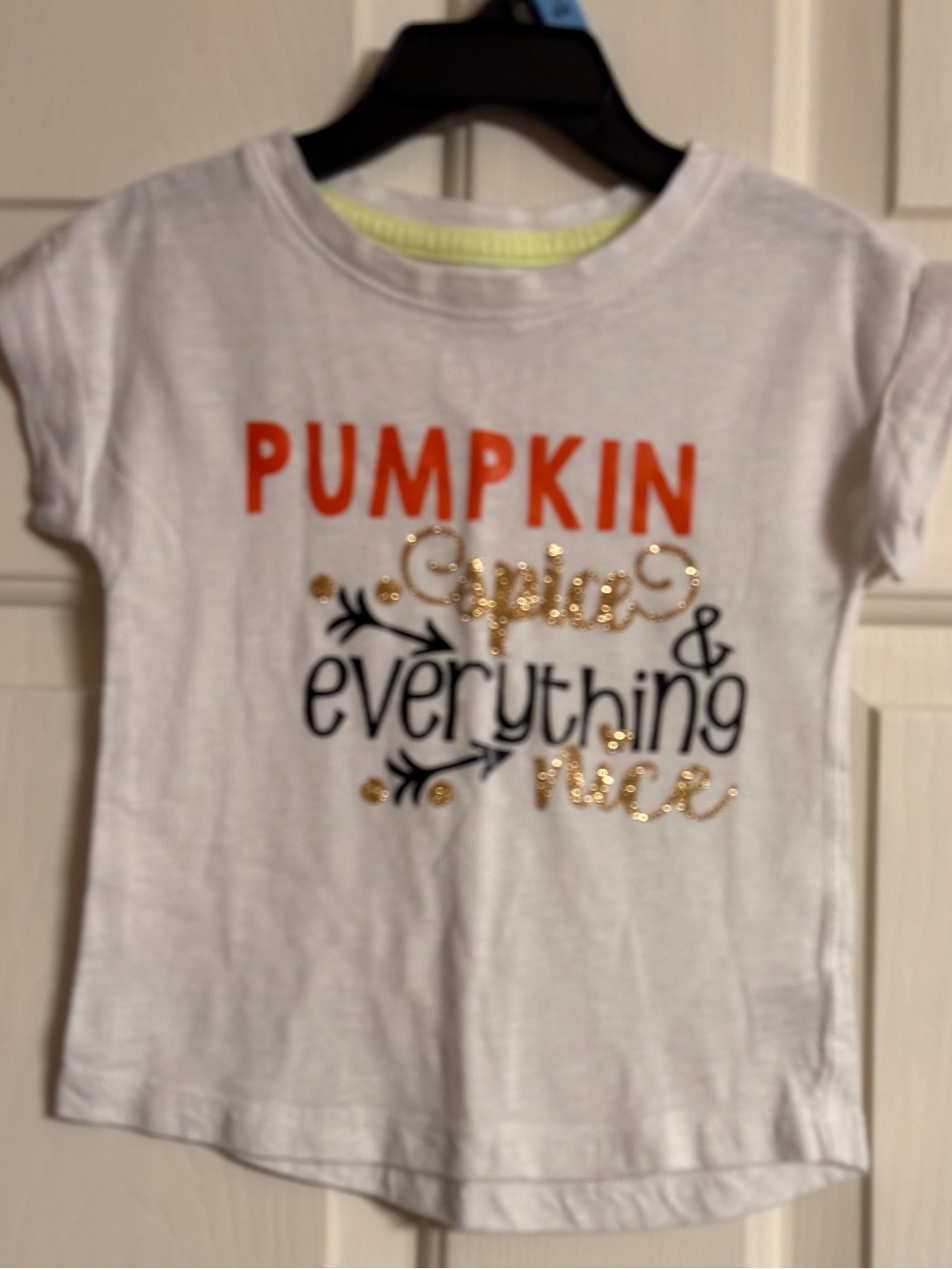 Cat & Jack White Tee with Pumpkin Spice Graphic and Gold Sequins